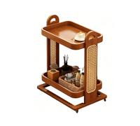 YHHLWXMDZ Tavolino Compatto in Bambù a 2 Livelli con Ruote e Maniglia, Base Sospesa, Decor Rattan, Portata 65 kg per Soggiorno, Camera da Letto e Sala Giochi(Brown)