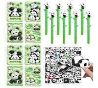 Yhjxly 66 pezzi Panda Kit per compleanno bambini con 8 mini quaderni, 8 penne gel per cartoni animati, 50 adesivi, cancelleria