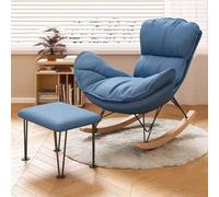 YHKJLYH Poltrona a Dondolo Imbottita per cameretta dei Bambini, Poltrona in Pelle con Pouf, Design di metà secolo, Comodo Divano reclinabile a Dondolo per Il Tempo Libero per Il Soggiorno, Blu, tagl