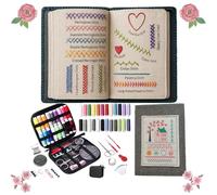 YHLHUXA Kit Libro di Ricamo con 106 Schemi, Kit Completo di Strumenti e Tutorial Guidato, Sampler di Cucito a Mano Portatile per Adulti, Principianti e Amanti del Fai da Te (14 x 10 cm) (1PCS)