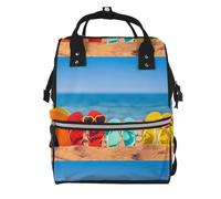 YHLKLWKSZC Borsa per pannolini mummia zaino infradito su una spiaggia sabbiosa stampa grande capacità mummia borsa maternità zaino multifunzionale per pannolini stampa 3d zaino da viaggio per la mamma