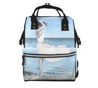 YHLKLWKSZC Borsa per pannolini per mummia zaino ragazza su una spiaggia ventosa stampa grande capacità mummia borsa maternità zaino multifunzionale per pannolini stampa 3d zaino da viaggio per la