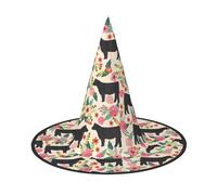 YHLKLWKSZC Cappelli da strega per Halloween, da donna, leggeri, pieghevoli, rosa, con stampa di mucche, bestiame, cappelli da strega per ragazzi e ragazze, cappello di Halloween, decorazioni per feste