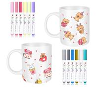 YHNDECO Kit Tazze da Dipingere, 2 Pezzi Tazze con 12 Penne, Set Ceramica Fai da te, per il Compleanno di Coppia Fai da te