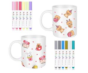 YHNDECO Kit Tazze da Dipingere, 2 Pezzi Tazze con 12 Penne, Set Ceramica Fai da te, per il Compleanno di Coppia Fai da te