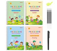 YHNDECO Quaderni magici, 4 quaderni magici, libro di esercizi riutilizzabili, 5 ricariche + 1 portapenne, per calligrafia, numeri, disegni, lettere