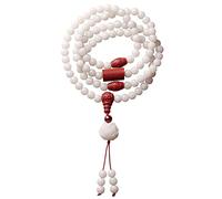 YHNNH, 108 Collana di semi di Bodhi bianchi Bracciale di perline avvolto con vero cinabro, rosario di Mala Buddha da 8 mm for il canto della meditazione