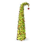 YHNNH Albero di Natale da 5 Piedi con 50 Catene Luminose a LED, Albero di plastica Curvo, Verde Lime e lamé Viola, Perfetto per Natale a casa, in Appartamento o in ufficioA,One Size