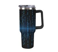 YHNNH Bicchiere da 1,134 g con manico e cannuccia, la tazza binaria blu stampata a matrice in acciaio inossidabile riutilizzabile a prova di perdite isolata con coperchi si adatta al portabicchieri