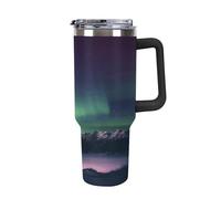 YHNNH Bicchiere da 1,18 l, con manico e cannuccia, Northern Aurora Nightprinted in acciaio inox, riutilizzabile, a prova di perdite, isolato, con coperchio, adatto al portabicchieri dell'auto