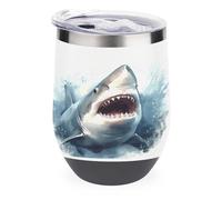 YHNNH Bicchiere da 350 ml in acciaio inox con coperchio, con squalo nel mare, riutilizzabile, isolato, senza stelo, tazza da viaggio personalizzata