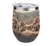 YHNNH Bicchiere da 350 ml in acciaio inox con coperchio, scimmia seduta su pietra, riutilizzabile, isolato, senza stelo, tazza da viaggio personalizzata