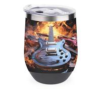 YHNNH Bicchiere da 350 ml in acciaio inox con coperchio, tazza da viaggio personalizzata con chitarra elettrica stampata con musica, riutilizzabile, isolante, senza stelo, per vino e caffè