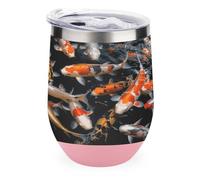 YHNNH Bicchiere da 350 ml in acciaio inox con coperchio, tazza da viaggio personalizzata con stampa di carpa giapponese con pesce stampato riutilizzabile isolato senza stelo