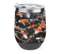 YHNNH Bicchiere da 350 ml in acciaio inox con coperchio, tazza da viaggio personalizzata con stampa di carpa giapponese con pesce stampato riutilizzabile isolato senza stelo