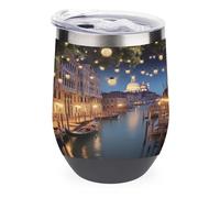 YHNNH Bicchiere in acciaio inox da 350 ml con coperchio, bellissima Venice at Nightprinted riutilizzabile isolato bicchiere da vino caffè tazza da viaggio personalizzata