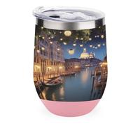 YHNNH Bicchiere in acciaio inox da 350 ml con coperchio, bellissima Venice at Nightprinted riutilizzabile isolato bicchiere da vino caffè tazza da viaggio personalizzata