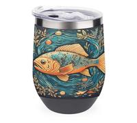 YHNNH Bicchiere in acciaio inox da 350 ml con coperchio, colorato con stampa di pesce stampato, riutilizzabile, isolato, senza stelo, per vino, caffè, tazza da viaggio personalizzata