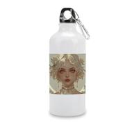YHNNH Borraccia sportiva da 600 ml, in alluminio bianco, con stampa anime, riutilizzabile, a prova di perdite, portatile, isolata, con moschettone, per bici, campeggio, viaggi