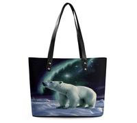 YHNNH Borsa a tracolla da donna in pelle, stampa a mano, leggera, con cerniera, per lavoro, viaggi, shopping, Orsetti polari Northern Lights, 38x29x14cm