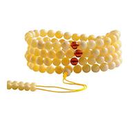 YHNNH, Bracciale con collana di perline di ambra bianca gialla da 8 mm 108 perline di rosario di Buddha for la meditazione di preghiera yoga (Colore : Wit)(Unique Colour)