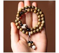 YHNNH, Bracciale con perline a doppio cerchio in legno di sandalo verde da 8 mm. Rosario di Buddha in legno delicato di loto unisex for la preghiera di meditazione yoga