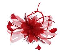 YHNNH cappello con piume, Cappelli da sposa con piume e fiori, donna, stile europeo americano, accessori for capelli, festa, Fedora(Red)