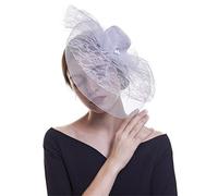 YHNNH cappello con piume, Cappello da donna con fiori, nastri in rete e piume, fascia for capelli o fermaglio for cocktail tè(9068B)