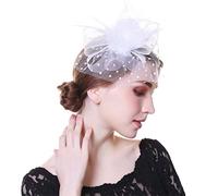 YHNNH cappello con piume, Cappello da donna con fiori, nastri in rete e piume, fascia for capelli o fermaglio for cocktail tè(28B)