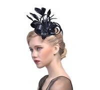 YHNNH cappello con piume, Cappello da sposa con fermaglio for capelli, piume, cerimonia, chiesa, banchetto, for ragazze(MSM 018 black)
