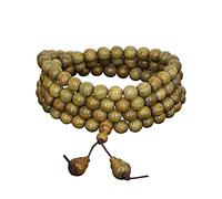 YHNNH, Collana con bracciale multicerchio in perline di legno di sandalo verde da 8 mm 108 Rosario di Buddha unisex for preghiera meditazione Mala