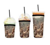YHNNH Confezione da 3 custodie per tazze da caffè, a forma di scimmia seduta su una pietra stampata, riutilizzabili, in neoprene, durevoli, lavabili, per bevande fredde e calde