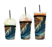 YHNNH Confezione da 3 custodie per tazze da caffè, con stampa paesaggistica complessa, riutilizzabili, in neoprene, durevoli, lavabili, per bevande fredde e calde