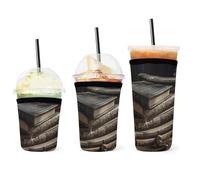 YHNNH Confezione da 3 custodie per tazze da caffè, impilabili di vecchi libri stampati, riutilizzabili, in neoprene, resistenti, lavabili, per bevande fredde e calde
