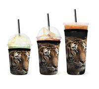 YHNNH Confezione da 3 custodie per tazze da caffè, motivo tigre su sfondo nero, riutilizzabili, in neoprene, durevoli, lavabili, per bevande fredde e calde