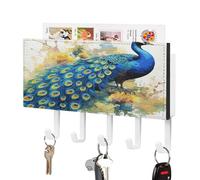 YHNNH Ganci per chiavi da parete, motivo pavone, pittura ad acquerello, decorazione in plastica con 5 ganci per chiavi, portachiavi personalizzati per ingresso, soggiorno, ufficio