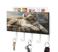 YHNNH Ganci portachiavi da parete, con tigre maestosa appoggiata su una decorazione in plastica stampata a roccia, ganci per chiavi da parete, con 5 ganci per chiavi, portachiavi personalizzato per