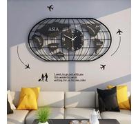 YHNNH, Grande orologio decorativo al quarzo nero con mappa del mondo muto - Ideale for l'aula di casa e ufficio - Struttura in metallo con movimento a scansione