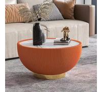 YHNNH, Lussuoso tavolino rotondo moderno, con divano con bordo in pelle e piano in marmo - Tavolino con base in metallo, for il soggiorno della decorazione domestica(Orange,73x73x37cm)