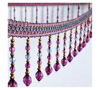 YHNNH， Nappa a sfera sospesa con perline, finiture con frange, 2 metri di tende fai da te for cucire finiture sospese perline di cristallo nappe con frange in pizzo bordo di rifinitura(Dark Purple)