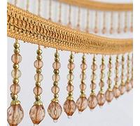 YHNNH， Nappa a sfera sospesa con perline, finiture con frange, 2 metri di tende fai da te for cucire finiture sospese perline di cristallo nappe con frange in pizzo bordo di rifinitura(Light Brown)