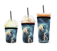 YHNNH Polar Bears Northern Lightsprinted - Confezione da 3 custodie per tazze da caffè, riutilizzabili, resistenti, lavabili, per bevande fredde e calde