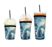 YHNNH Polar Bears Northern Lightsprinted - Confezione da 3 custodie per tazze da caffè, riutilizzabili, resistenti, lavabili, per bevande fredde e calde