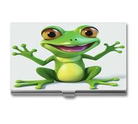 YHNNH Porta biglietti da visita, in lega di alluminio, sottile, portatile, tascabile, porta carte di credito in metallo stampato a forma di rana verde, per donne e uomini