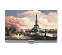 YHNNH Porta biglietti da visita, porta biglietti da visita, in lega di alluminio, sottile, portatile, tascabile, stile vintage, Torre Eiffel, porta carte di credito, in metallo, per donne e uomini