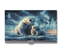 YHNNH Porta biglietti da visita, porta biglietti da visita in lega di alluminio, sottile, portatile, tascabile, porta carte di credito Polar Bears Northern Lightsprinted, in metallo, per donne e