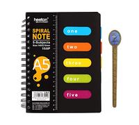 YHNNH， Rilegatura a spirale con 5 divisori for soggetti, diario di progetto A5, in PP, copertina rigida, 150 fogli, agenda a righe, agenda, promemoria, diario con 5 schede colorate