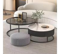 YHNNH, Set di 2 tavolini da caffè ad incastro in legno con struttura in metallo - Design moderno con goffratura circolare for soggiorno, balcone o ufficio(Svart,Small)
