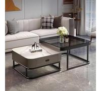 YHNNH, Tavolini quadrati dorati Set di 2 - Tavolino da caffè moderno in vetro dal design con struttura in metallo, for soggiorno, ufficio(Black)