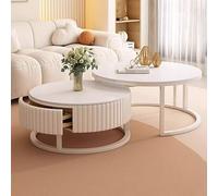 YHNNH, Tavolino da caffè bianco, con cassetti portaoggetti - Set moderno rotondo 2 in 1, mobile elegante, for soggiorno, struttura in metallo resistente(80cm/31.5")